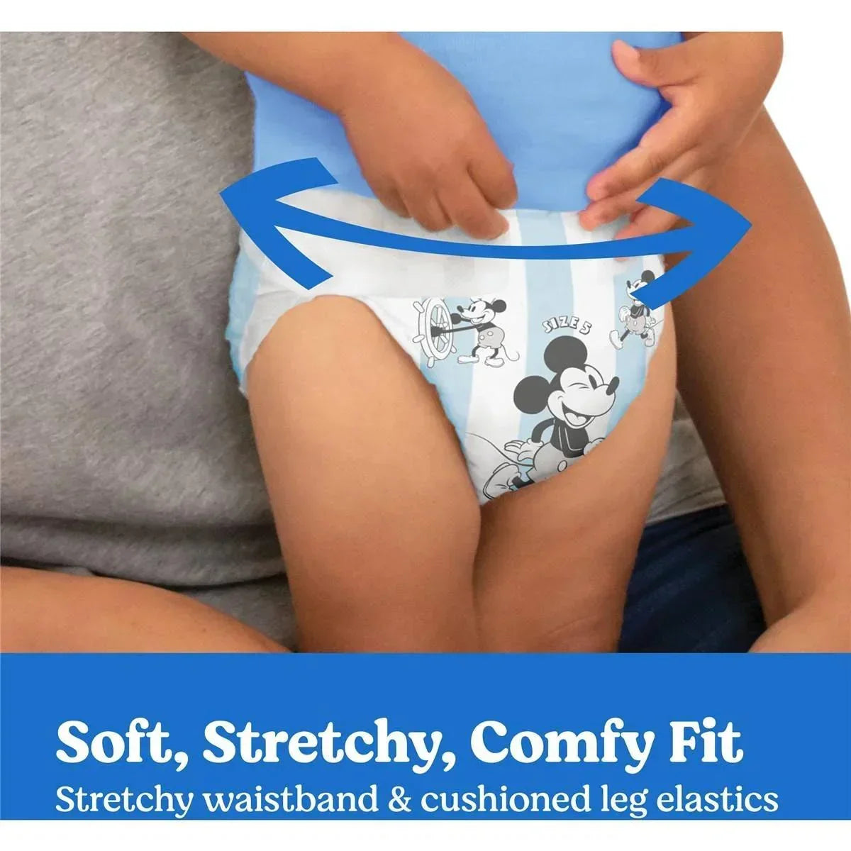 Soft stretchy diaper with Mickey Mouse design, comfy fit for babies