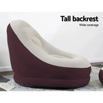 Inflatable chair with tall backrest, burgundy and cream, wide coverage for comfort