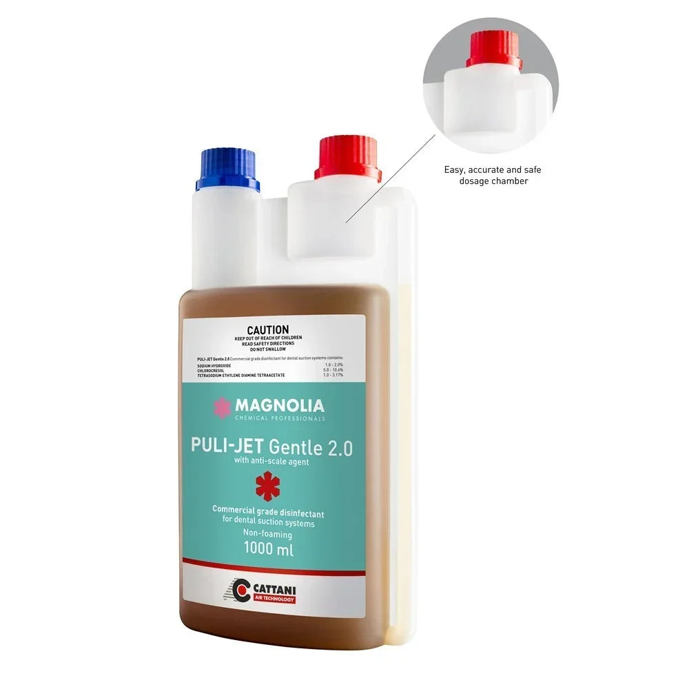 PULI-JET Gentle 2.0 commercial disinfectant for dental suction systems, 1000ml with dosage chamber