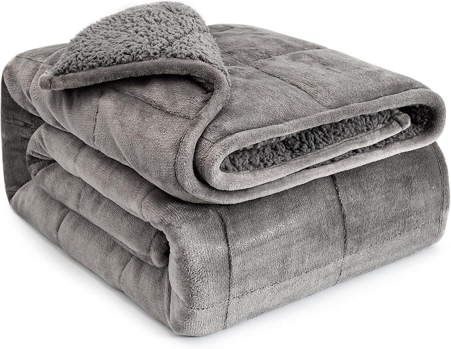 Sherpa Fleece Weighted Blanket for Adult, 15 Lbs Dual Sided Cozy Fluffy Heavy Bl