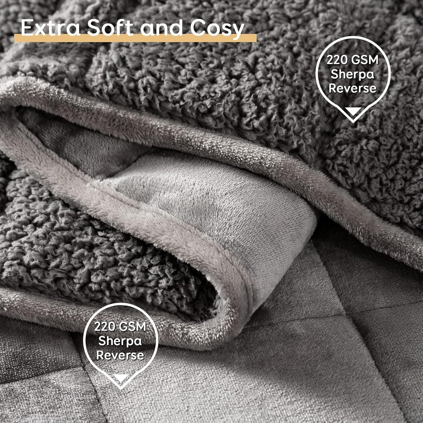 Sherpa Fleece Weighted Blanket for Adult, 15 Lbs Dual Sided Cozy Fluffy Heavy Bl