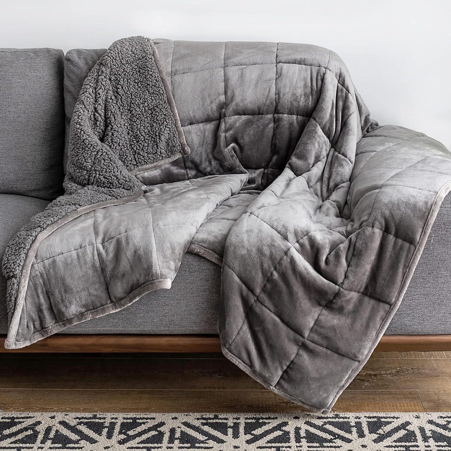 Sherpa Fleece Weighted Blanket for Adult, 15 Lbs Dual Sided Cozy Fluffy Heavy Bl