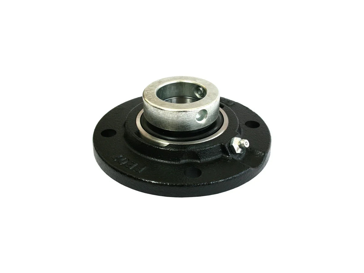Black flanged bearing housing with metallic insert for industrial machinery