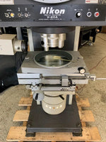 Nikon V-20A Profile Projector for precision measurement, made in Japan, on wooden pallet in workshop