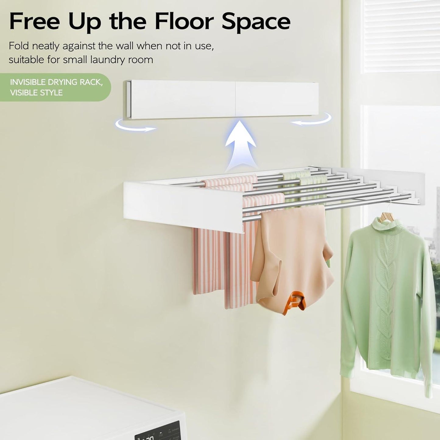 100CM Foldable Clothes Towel Drying Rack Wall Mounted Clothes Drying Rack White