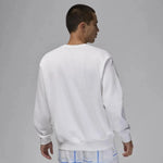 White crewneck sweatshirt with blue striped shorts, casual wear for men