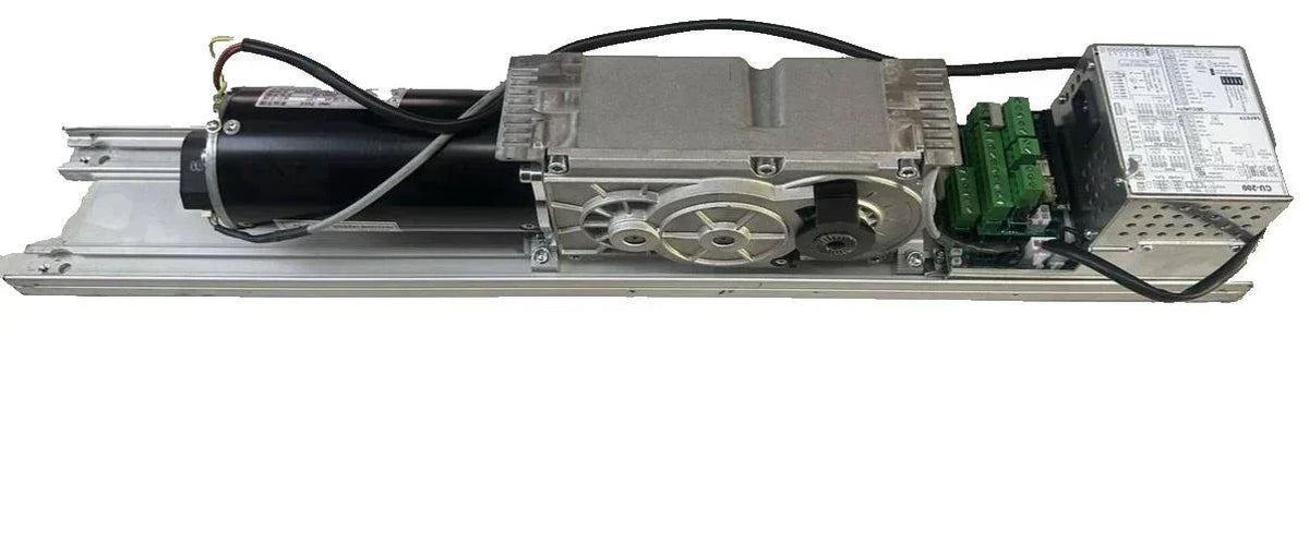 Electric motor with gear assembly and control box for industrial automation systems