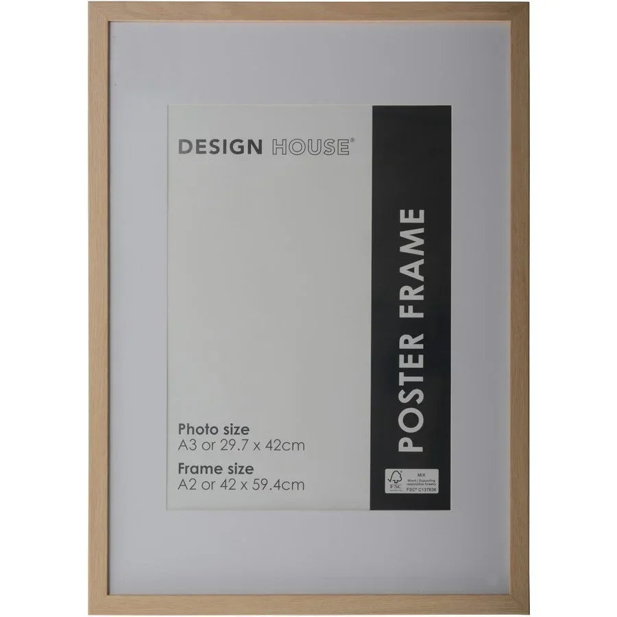Design House A2 poster frame with light wood finish, ideal for A3 photos or prints