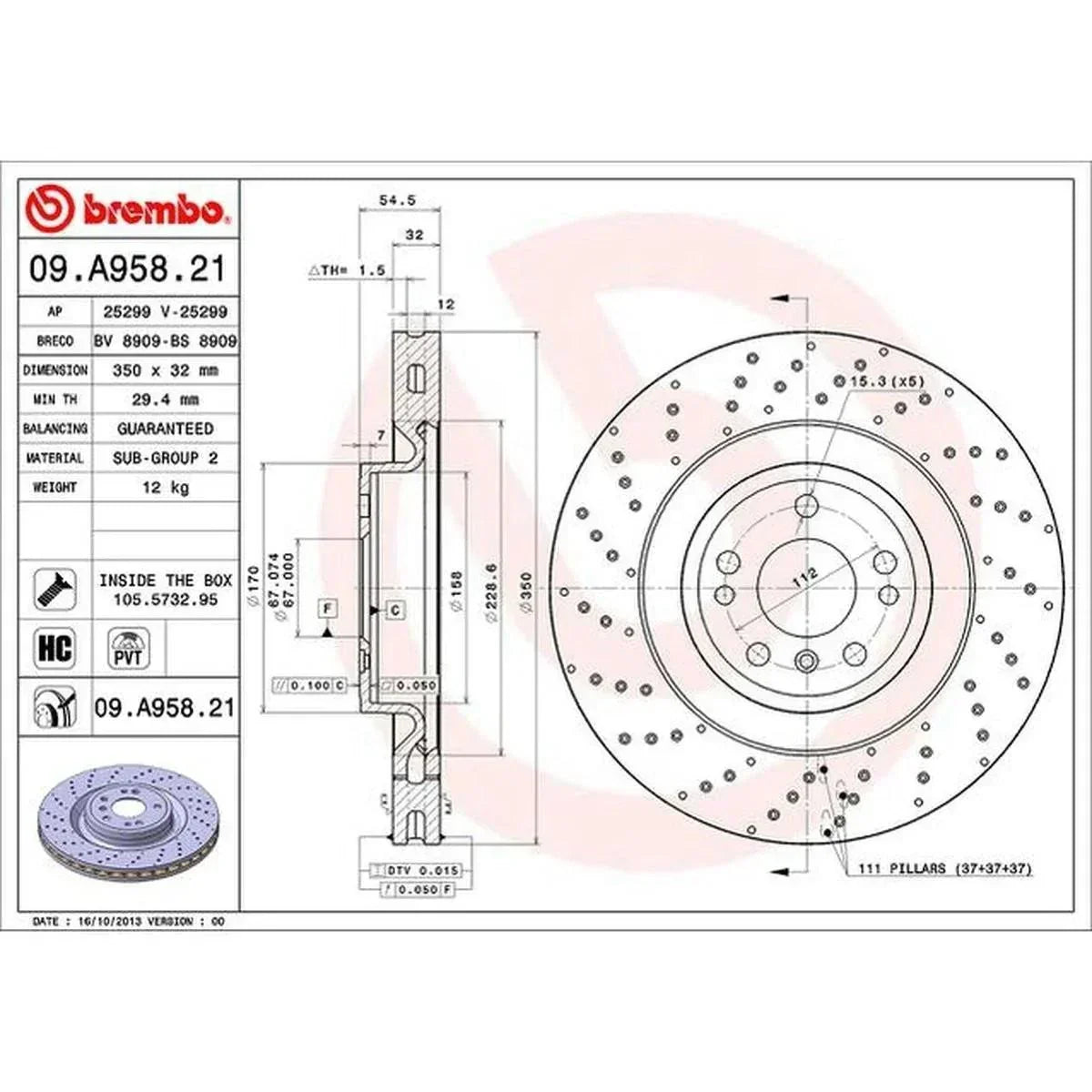 Brembo OE Brake Rotor Single Front 09.A958.21 Mercedes Benz GLE