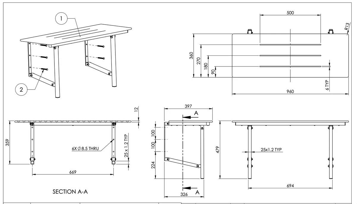 Shower Chair Seat AS1428.1 Folding Disabled Wheelchair Commercial Stainles 960mm