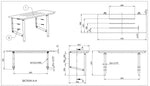 Technical drawing of foldable work table with dimensions for workshop or office use