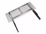 Stainless steel frame with white plastic cutting board, ideal for kitchen or workshop use