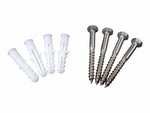 White plastic wall anchors and metal screws for secure mounting