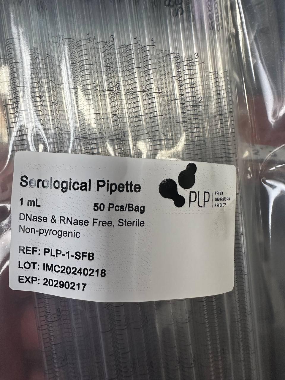 PLP Serological Pipette 1 ml PS Standard Tip 275 mm Sterile Yellow Band 1000Pk