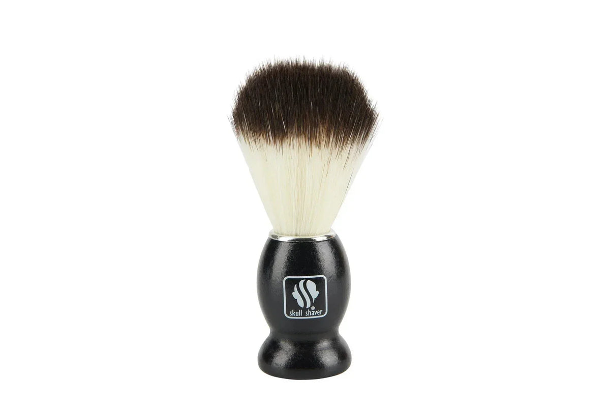 Skull Shaver black-handled shaving brush with two-tone bristles