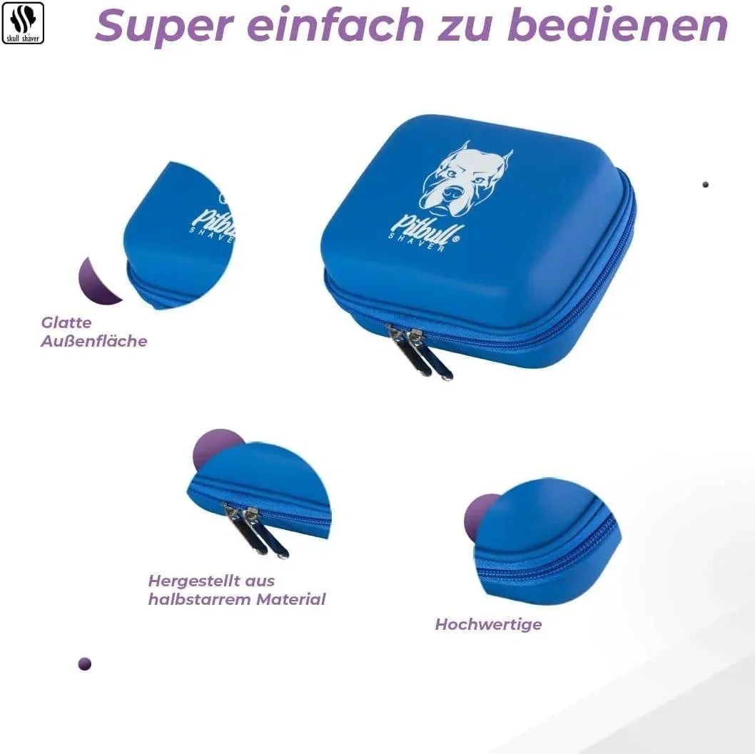Blue Pitbull Shaver case with smooth exterior and durable material, ideal for portable grooming tools.