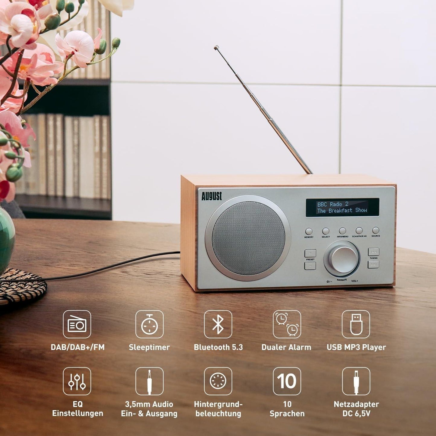 DAB+ Radio with Bluetooth Speaker - August MB420 - DAB FM Digital Tuner Dual Ala