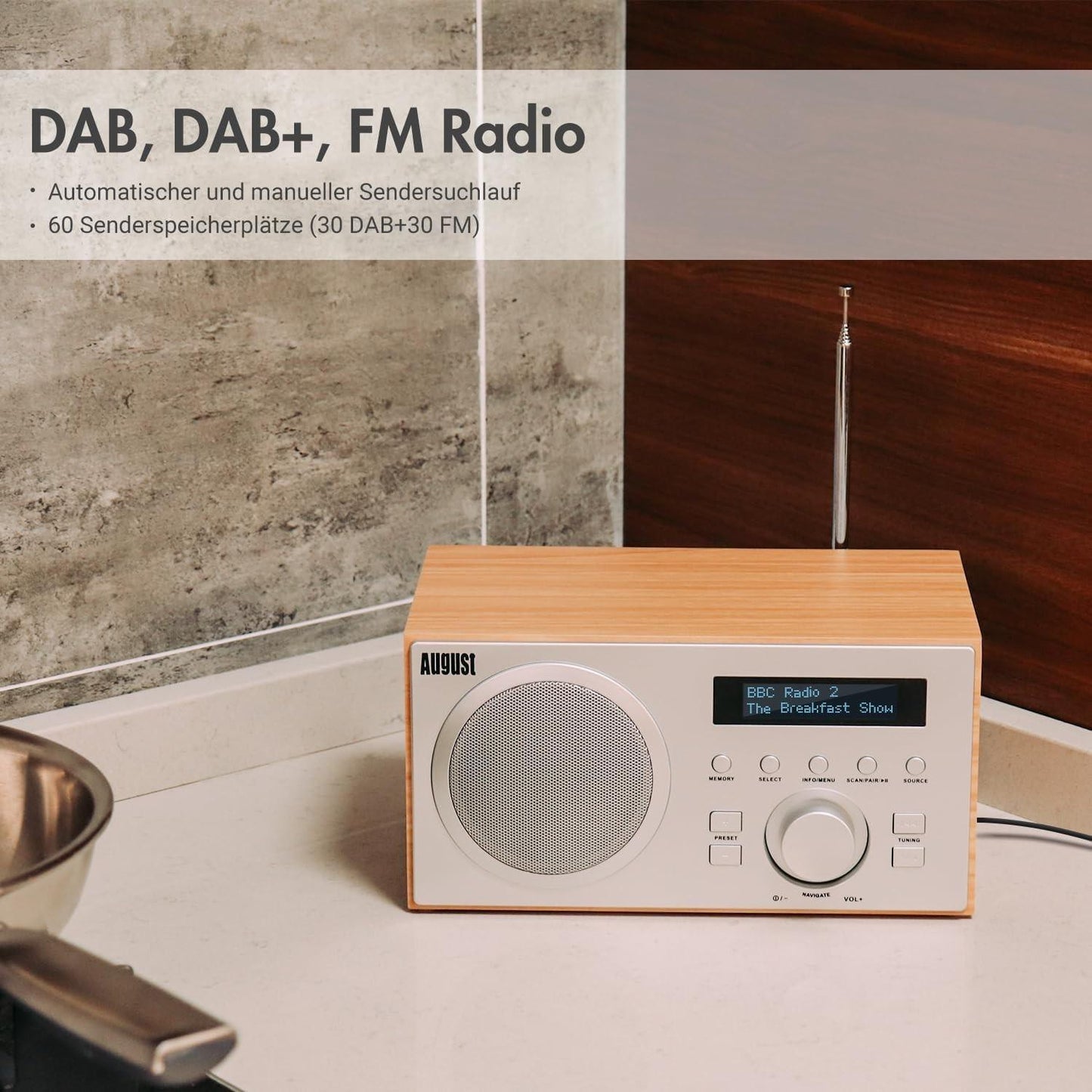 DAB+ Radio with Bluetooth Speaker - August MB420 - DAB FM Digital Tuner Dual Ala