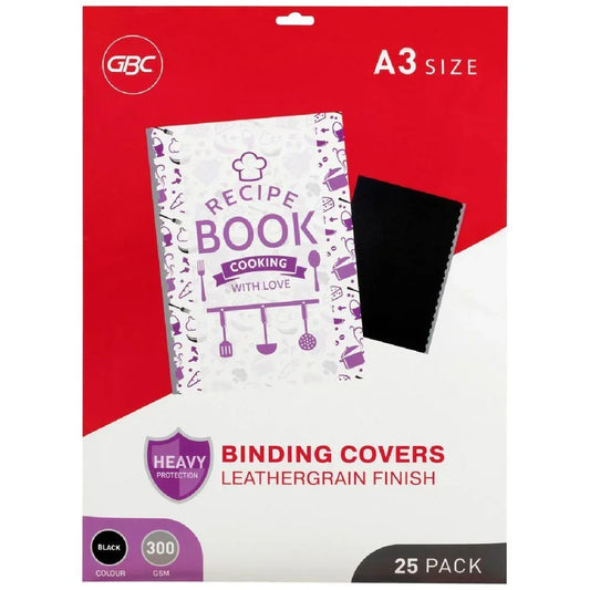 GBC A3 Back Binding Cover Leathergrain Black 25 Pack