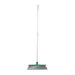 Green and white outdoor broom with sturdy bristles for cleaning driveways and patios