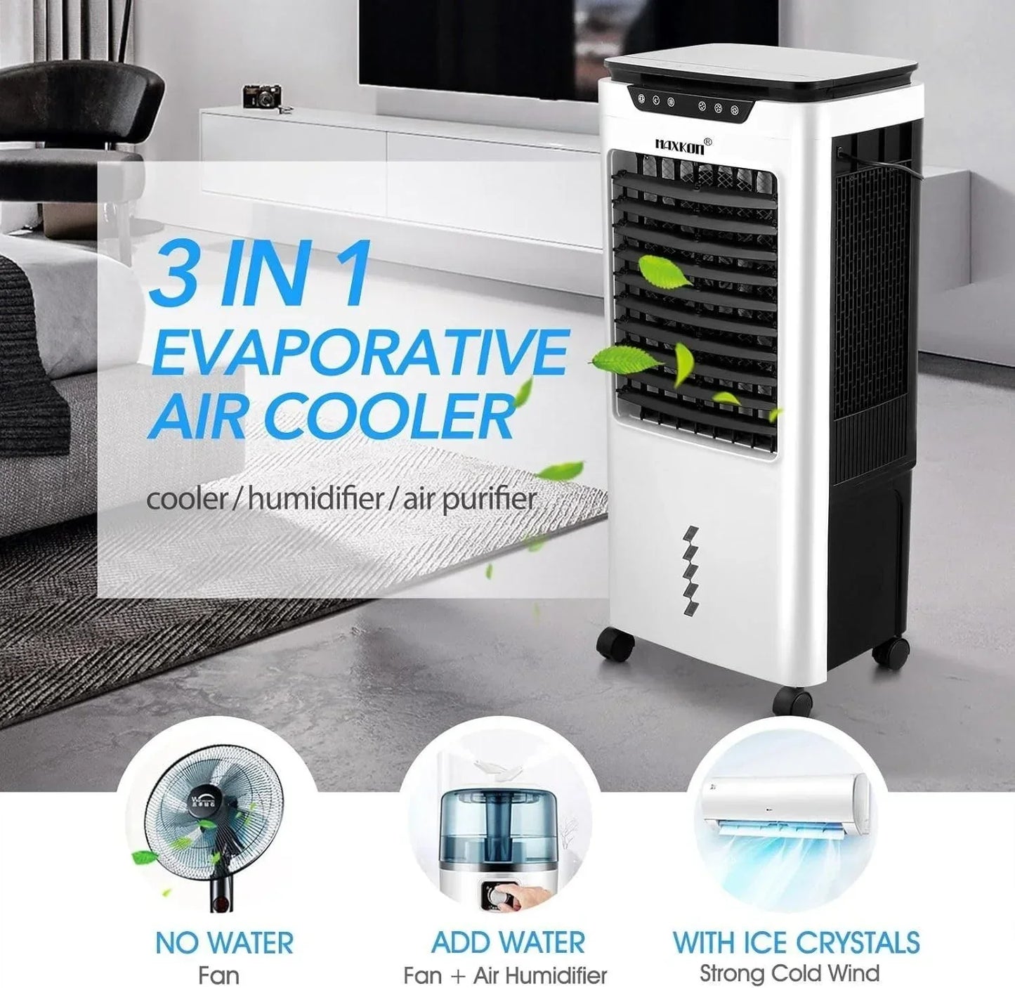 3 In 1 Evaporative Air Cooler Portable Cooling Fan Purifier Humidifier 36L Swam