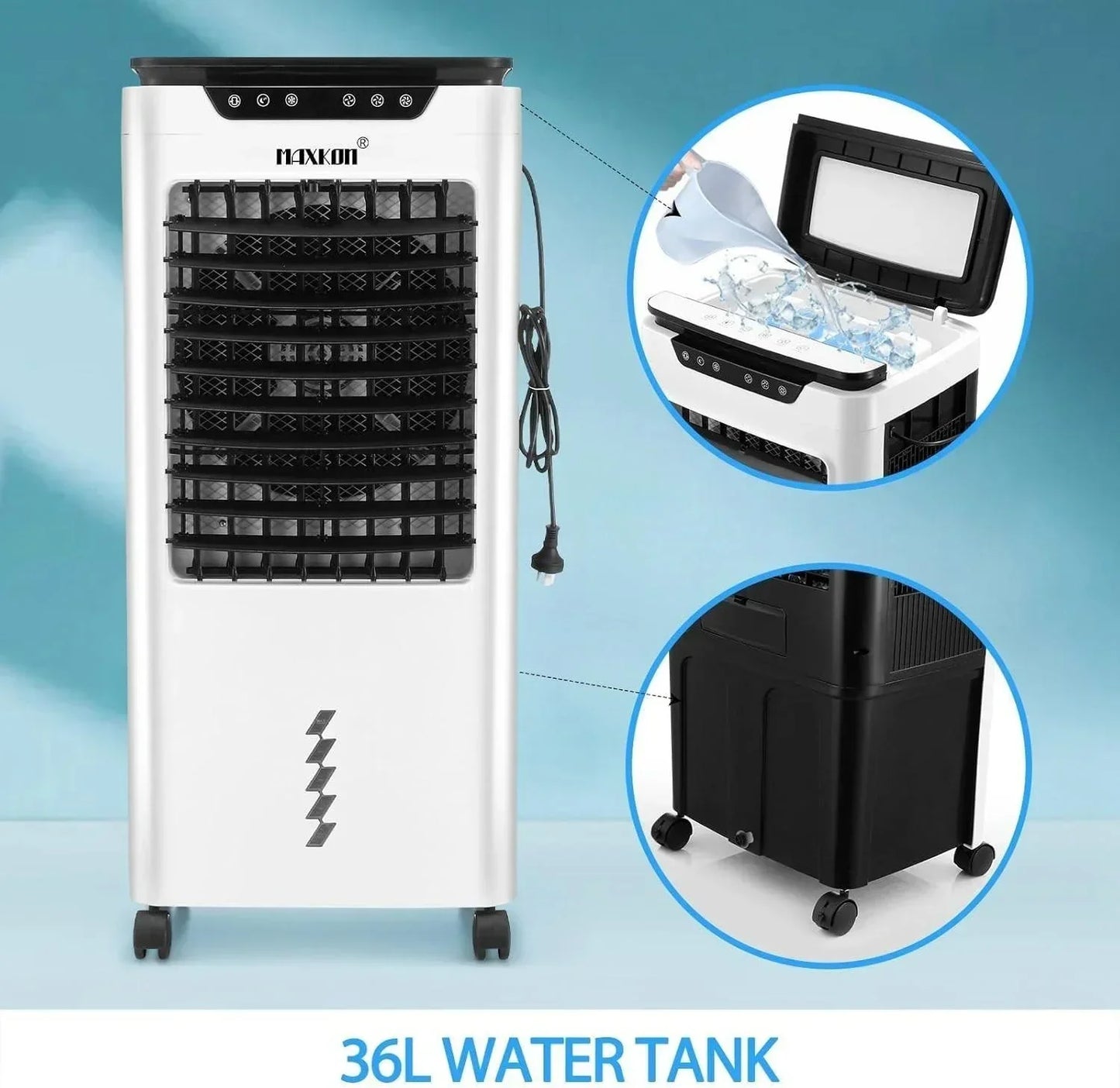 3 In 1 Evaporative Air Cooler Portable Cooling Fan Purifier Humidifier 36L Swam