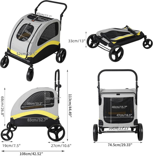 BingoPaw XL Dog Stroller Buggy Heavy Duty Pet Pram Doggy Pushchair Foldable 65KG