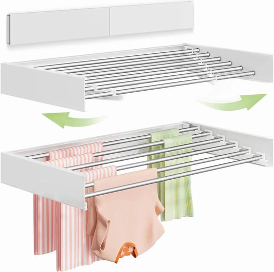 90 CM Foldable Clothes Towel Drying Rack Wall Mounted Clothes Drying Rack White