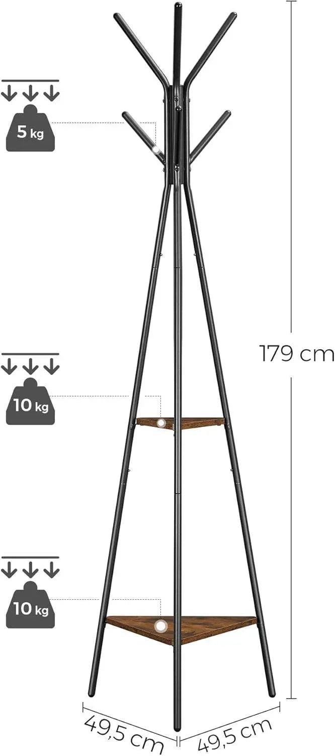 SONGMICS Vasagle Rustic Coat Rack Vintage Shelves 179cm Black
