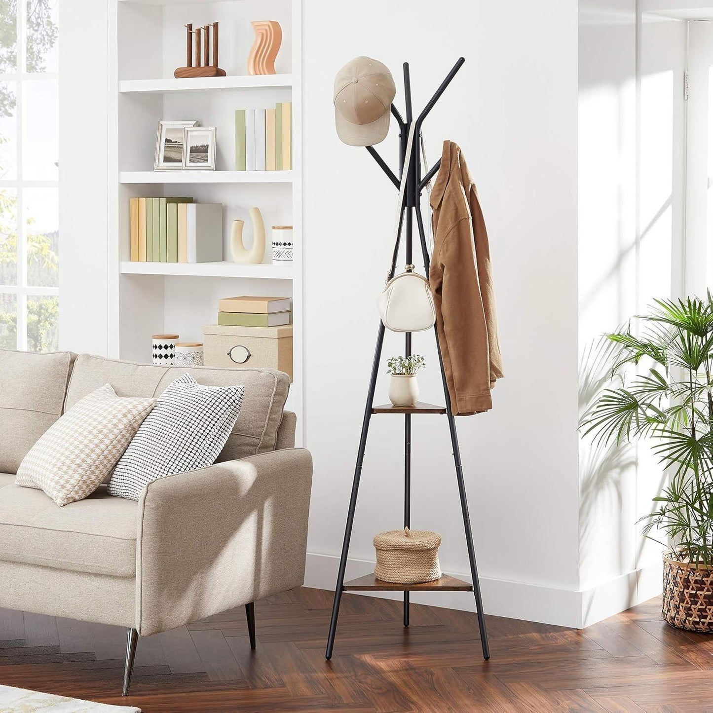 SONGMICS Vasagle Rustic Coat Rack Vintage Shelves 179cm Black