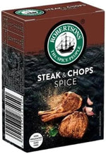 Robertsons Steak & Chops Spice seasoning for grilled meat, non-irradiated, GMO-free, with garlic and herbs