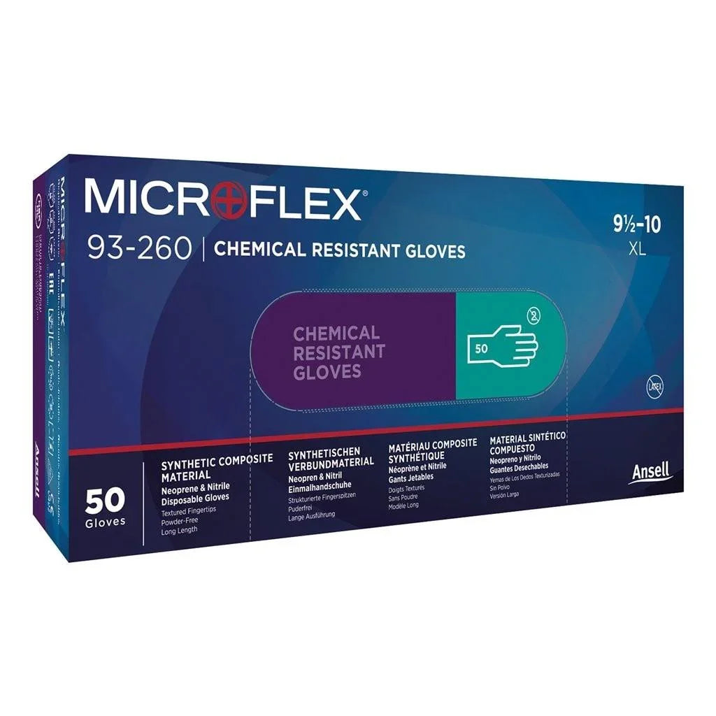 Microflex 93-260 Chemical Protection Gloves, XL, Green Box of 50
