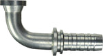 Metal 90-degree hose fitting with ribbed connector for tractor or truck parts