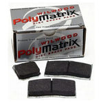 Wilwood PolyMatrix racing disc brake pads for high performance braking, shown with packaging