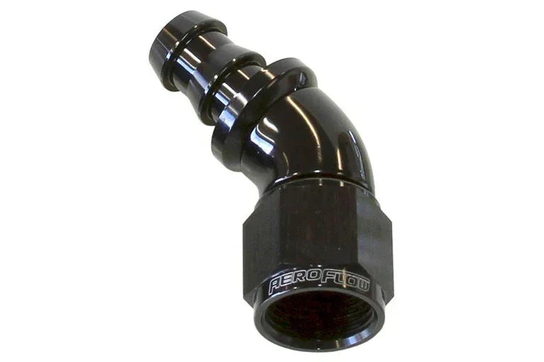 AEROFLOW 510 SERIES -10AN 45° FULL FLOW PUSH LOCK HOSE END BLACK AF512-10BLK
