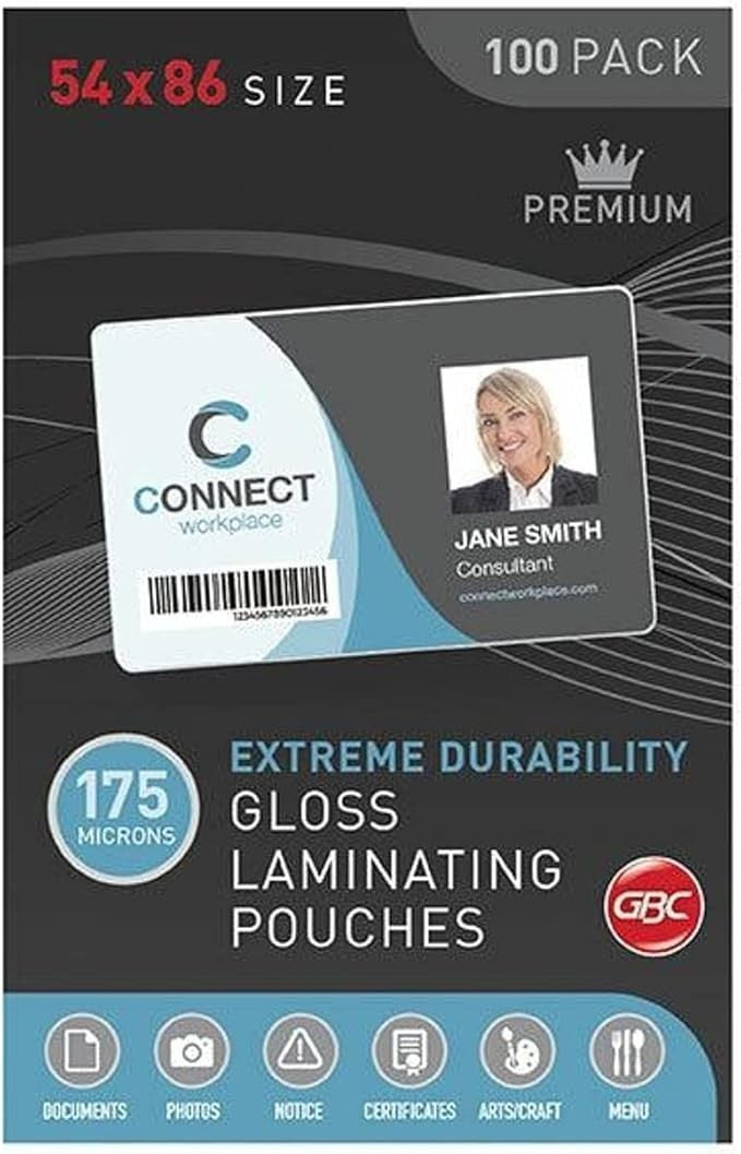 GBC Laminating Pouch 54X86mm 175 Micron Pk100   BL175M54X86