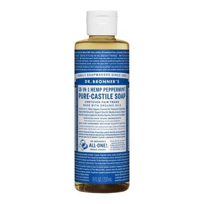 NEW Dr. Bronner's Pure-Castile Soap Liquid 18-in-1 Hemp Peppermint 237ml