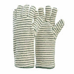 Pair of striped terry oven mitts with green lines, heavy-duty kitchen work gloves