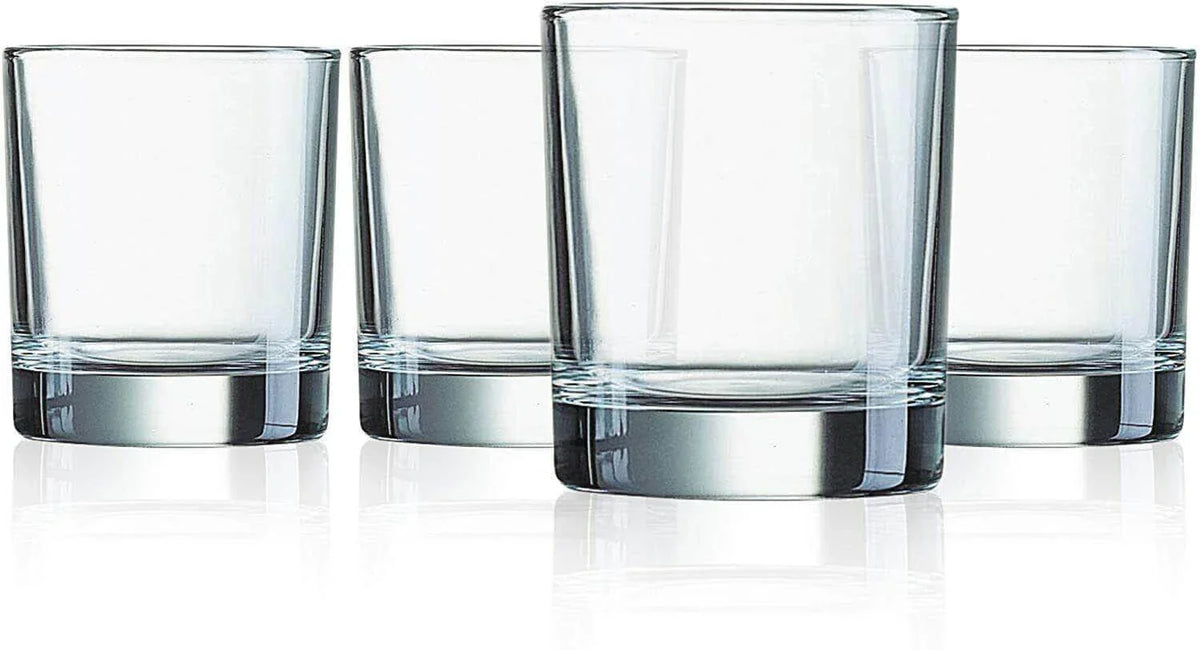 Set of clear Luminarc recycled glass tumblers, round base, 300ml, drinking glasses