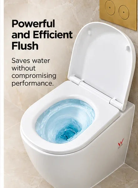 ABI Asher white toilet pan featuring a powerful and efficient flush system.