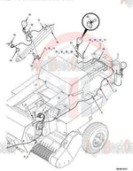 Massey Ferguson tractor headlamp wiring diagram with labeled parts and electrical connections.
