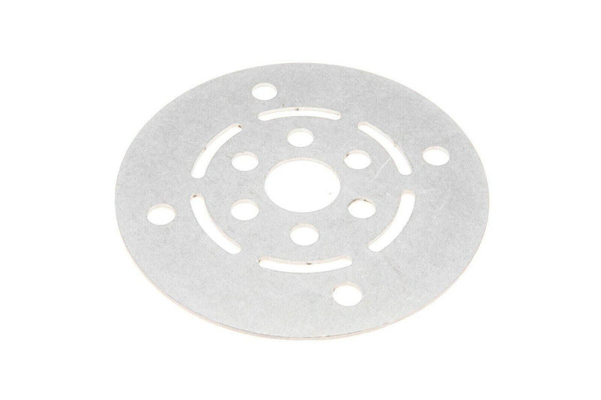 Round metal plate element with multiple holes for tractor or machinery parts