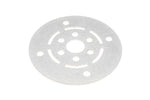 Round metal plate element with multiple holes for tractor or machinery parts