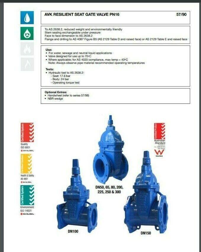 AVK RESILIENT SEAT GATE VALVE DN100 Australian Standard Iso 9001/14001 Brand New - Australian Empire Shop