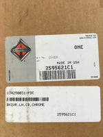 International truck part box with label, part number 2595621C1, chrome mirror back cover