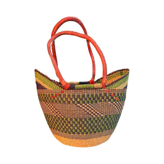 Market Basket shopping bag Large Handwoven + Leather Handles 100% Elephant Grass - Australian Empire Shop