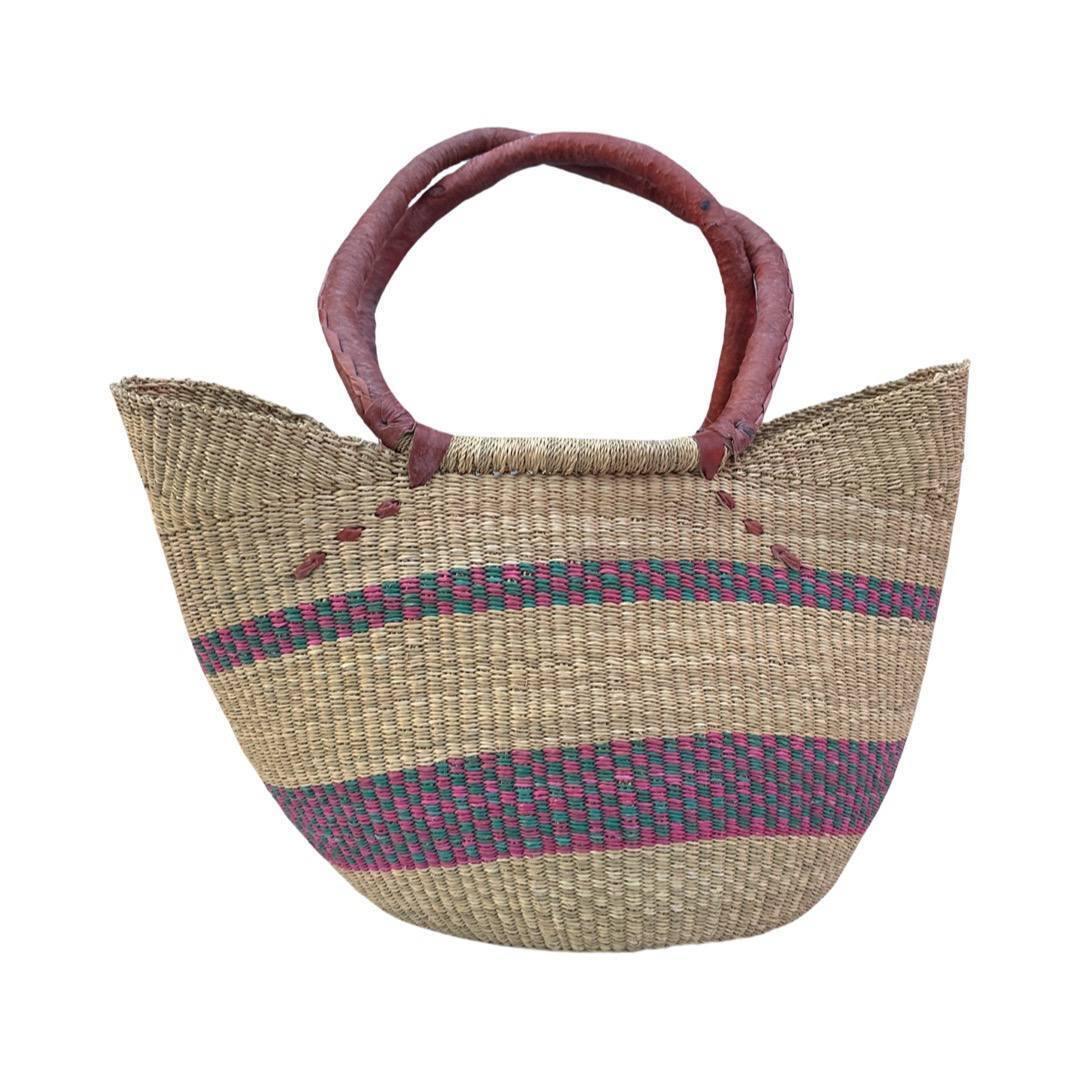 Market Basket shopping bag Large Handwoven + Leather Handles 100% Elephant Grass - Australian Empire Shop