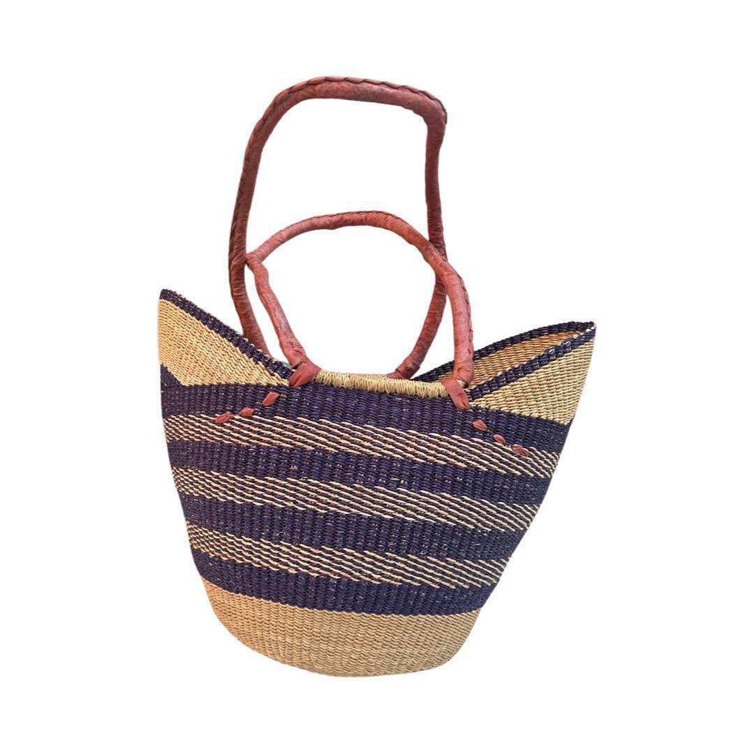 Market Basket shopping bag Large Handwoven + Leather Handles 100% Elephant Grass - Australian Empire Shop