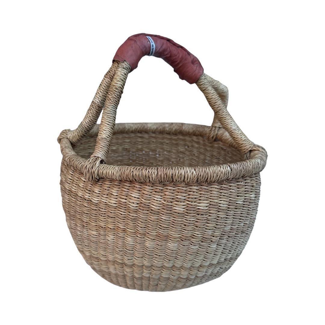 Market Basket shopping bag Large Handwoven + Leather Handles 100% Elephant Grass - Australian Empire Shop