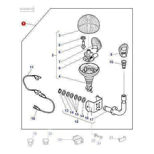 Tractor beacon warning light kit assembly diagram with numbered parts and wiring